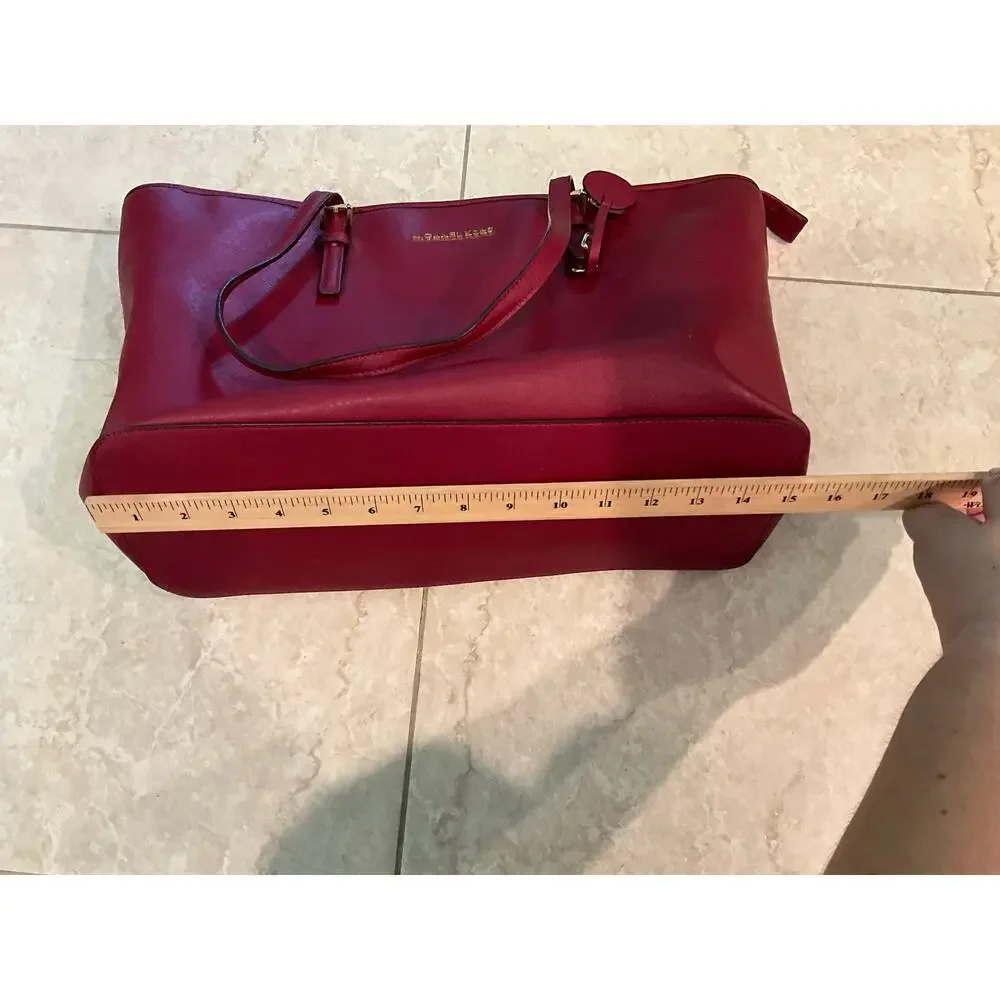Michael Kors Women's Fashion Burgundy Leather Inner Zip Pocket Handbag Tote Bag‎